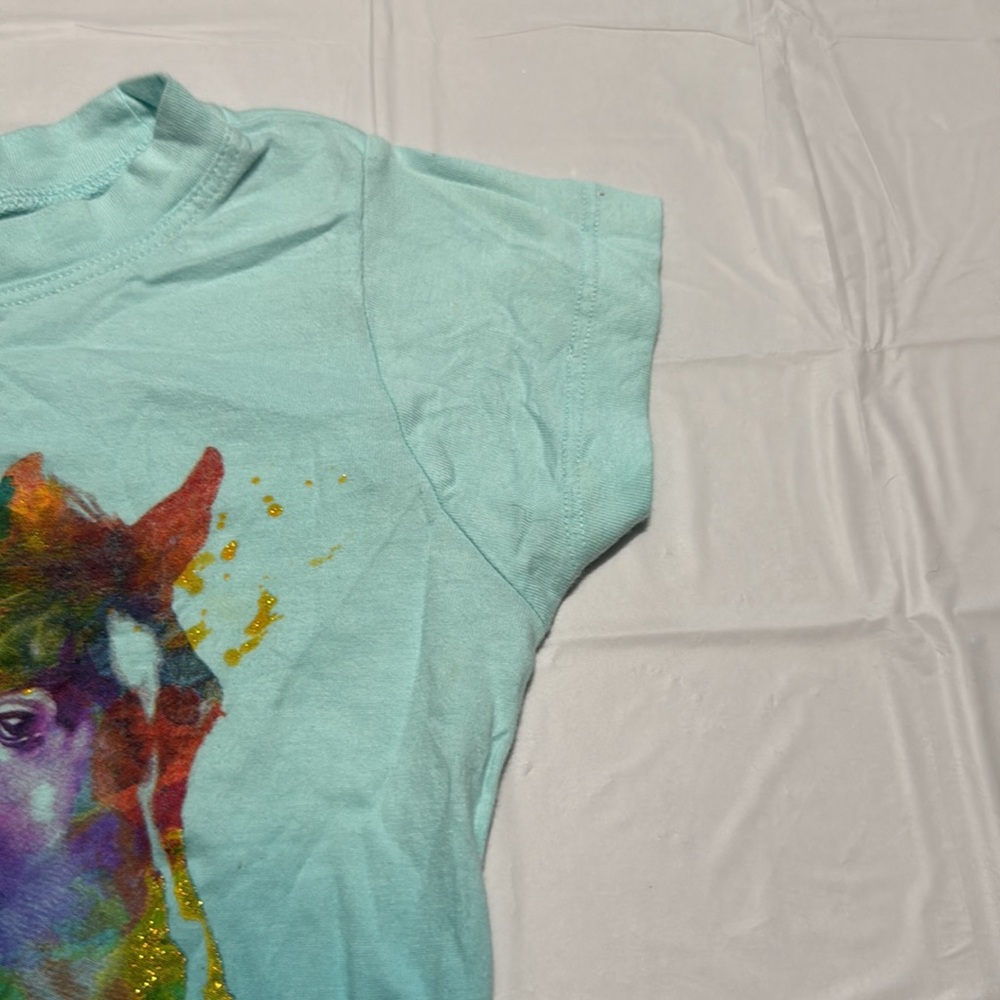 Kids' Blue Horse Graphic T-Shirt size small - Picture 4 of 5
